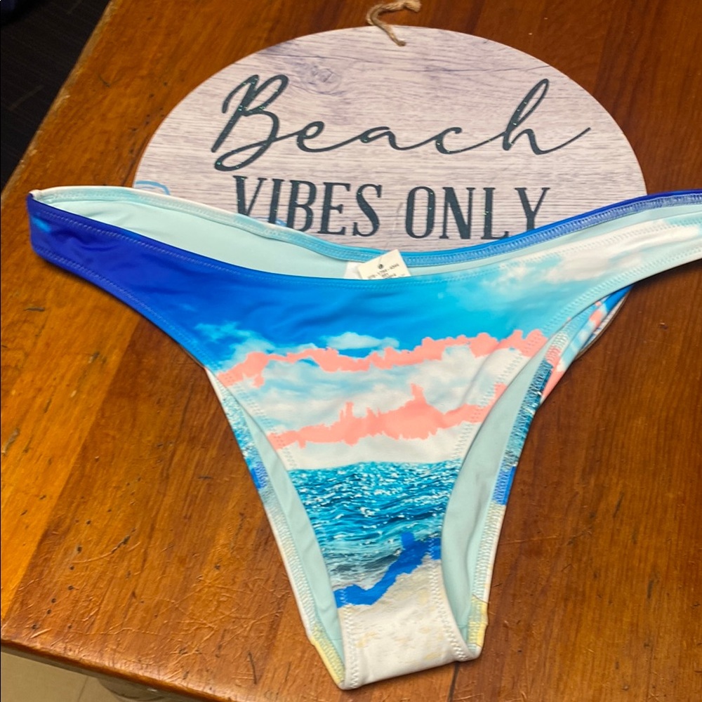 Aerie Blue and Pink Ocean Inspired Bikini Bottom